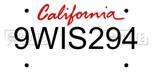 9WIS294 California License Plate