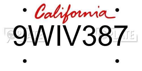 9WIV387 California License Plate
