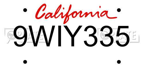 9WIY335 California License Plate