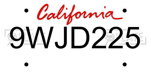 9WJD225 California License Plate
