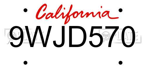 9WJD570 California License Plate