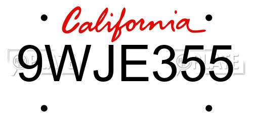 9WJE355 California License Plate