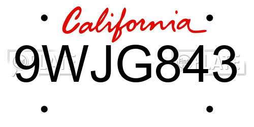 9WJG843 California License Plate