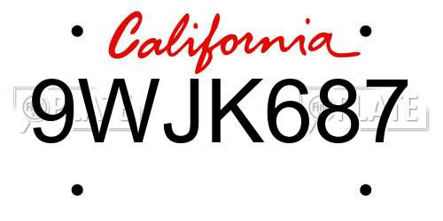 9WJK687 California License Plate