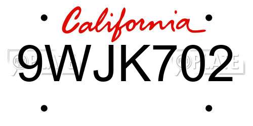 9WJK702 California License Plate