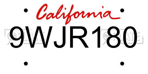 9WJR180 California License Plate