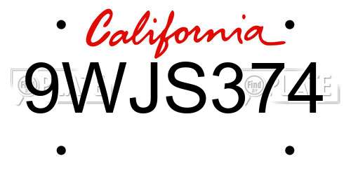 9WJS374 California License Plate