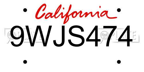 9WJS474 California License Plate