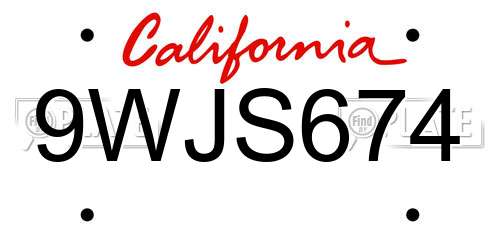 9WJS674 California License Plate