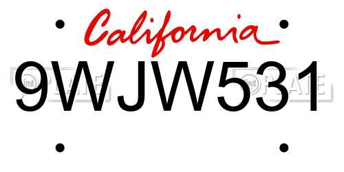 9WJW531 California License Plate