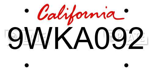 9WKA092 California License Plate
