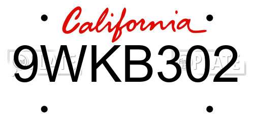 9WKB302 California License Plate