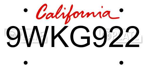9WKG922 California License Plate