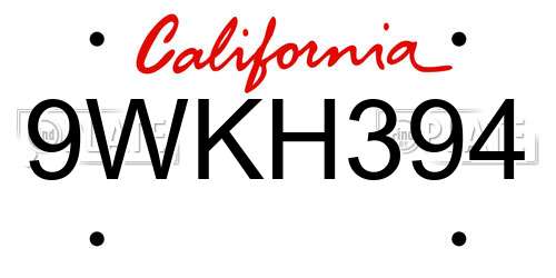 9WKH394 California License Plate