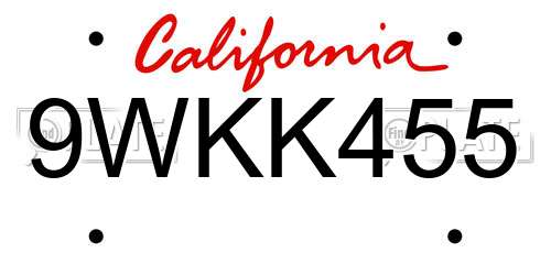 9WKK455 California License Plate