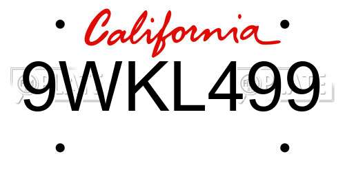9WKL499 California License Plate