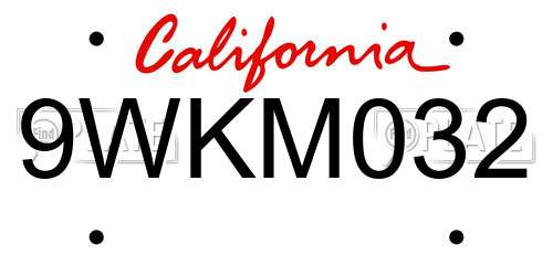 9WKM032 California License Plate