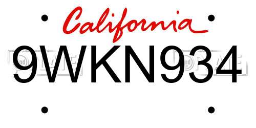 9WKN934 California License Plate