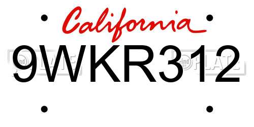 9WKR312 California License Plate