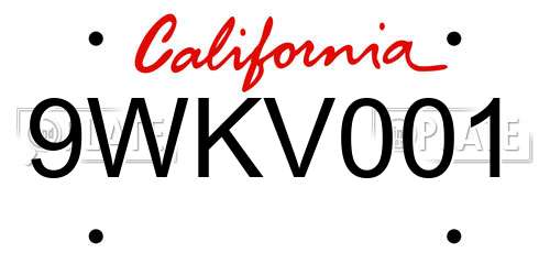 9WKV001 California License Plate