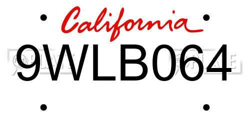 9WLB064 California License Plate