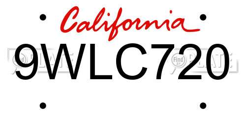 9WLC720 California License Plate