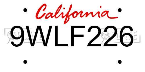 9WLF226 California License Plate