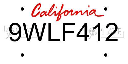 9WLF412 California License Plate