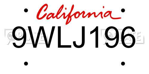 9WLJ196 California License Plate