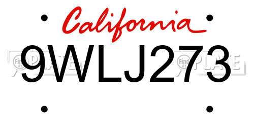 9WLJ273 California License Plate