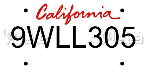 9WLL305 California License Plate