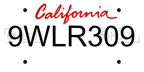 9WLR309 California License Plate