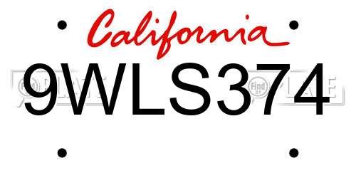 9WLS374 California License Plate