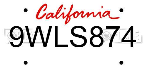 9WLS874 California License Plate