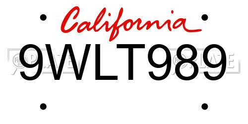 9WLT989 California License Plate