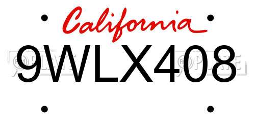 9WLX408 California License Plate