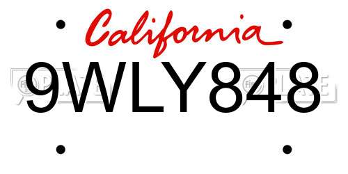 9WLY848 California License Plate