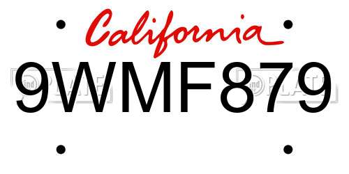 9WMF879 California License Plate