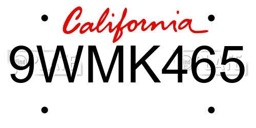 9WMK465 California License Plate