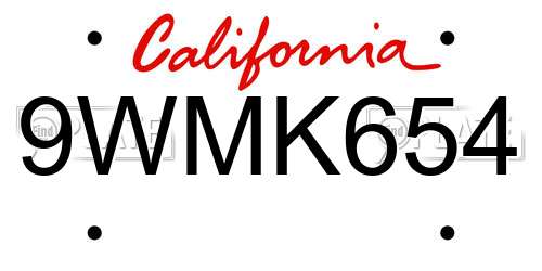 9WMK654 California License Plate