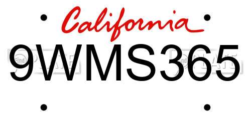 9WMS365 California License Plate