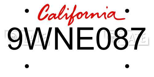 9WNE087 California License Plate