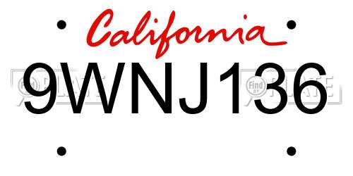 9WNJ136 California License Plate