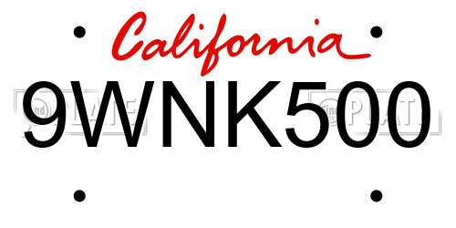 9WNK500 California License Plate