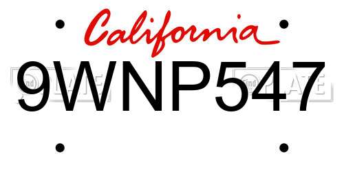 9WNP547 California License Plate