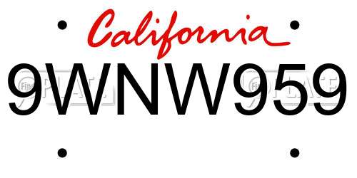 9WNW959 California License Plate