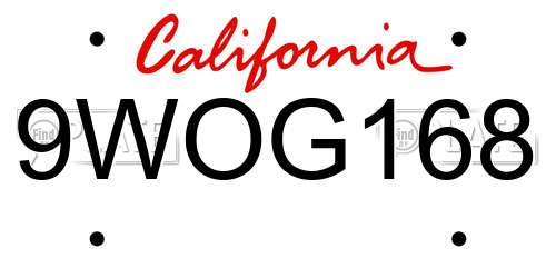 9WOG168 California License Plate