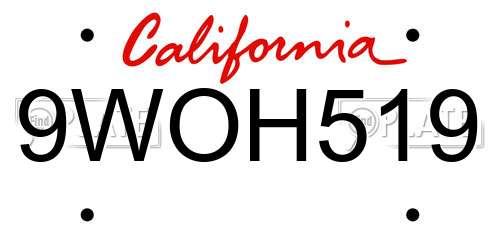 9WOH519 California License Plate