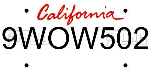 9WOW502 California License Plate
