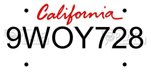 9WOY728 California License Plate